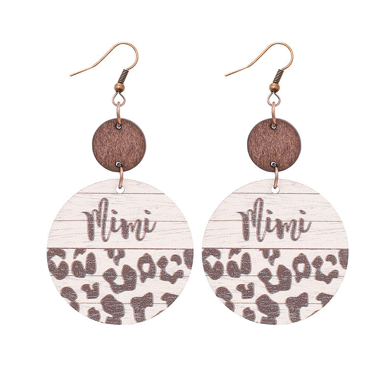 Wholesale Leopard Print Wood Chip Mom Round Earrings